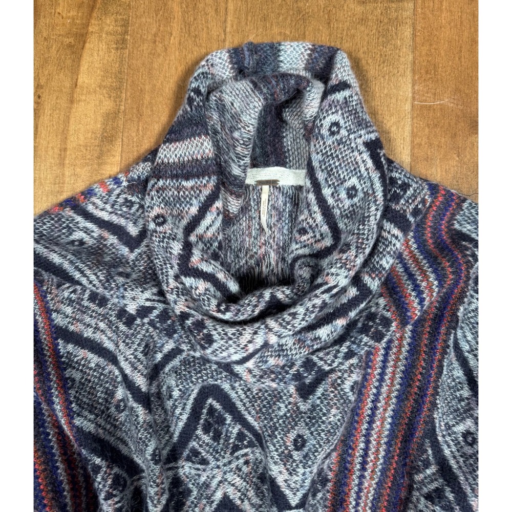 Free People‎ Be The One Wool Blend Fringe Cowlneck Poncho Sweater Women's Lg - Picture 3 of 6
